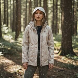 Woman’s Marmot Windbreaker Jacket Raincoat Size Medium Full Zip Light Gray